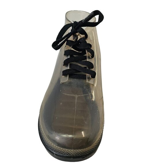 JuJu Clear Rubber Wellies Rain Booties Lace Up Black Tread Womens US 6 UK 4 - Picture 10 of 10